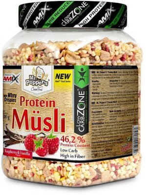 AMIX Mr. Popper ´s Protein Müsli, Malina-vanilka, 500g