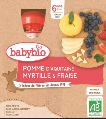 BABYBIO jablko borůvky jahody 4x90g