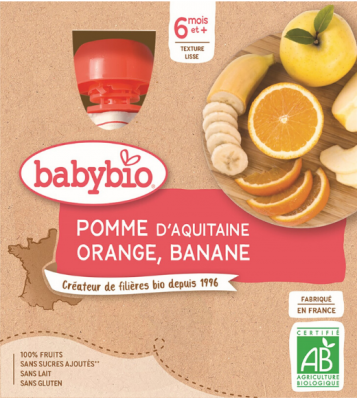 BABYBIO jablko pomeranč banán 4x90g