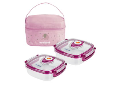 Miniland Termoizolační pouzdro + 2 hermetické misky na jídlo Pink 3 ks