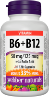 Webber Naturals Vitamín B6 + B12 s kyselinou listovou 120 kapslí