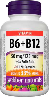 Webber Naturals Vitamín B6 + B12 s kyselinou listovou 120 kapslí