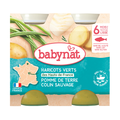 BABYBIO brambory a zelené fazolky s aljašskou treskou 2x200g