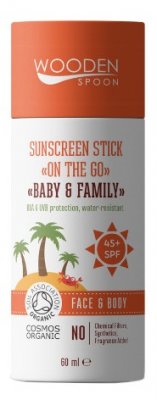 WoodenSpoon Opalovací krém v tyčince pro děti Baby & Family SPF 45+ 60ml