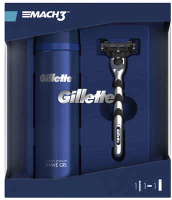 Gillette Dárkové balení Mach3 Holicí strojek + Sensitive gel na holení 200ml