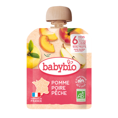 BABYBIO jablko s hruškou a broskví 4x90g