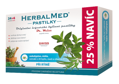 Dr. Weiss HerbalMed Eukalyptus + máta + vitamin C 24+6 pastilek