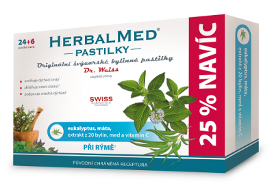 Dr. Weiss HerbalMed Eukalyptus + máta + vitamin C 24+6 pastilek