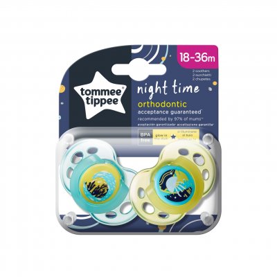 Tommee Tippee dudlík C2N silikon Night 2 ks modrá