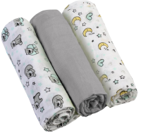 BABYONO Mušelínové 70x70 Šedo-bílé s medvídkem 3 ks