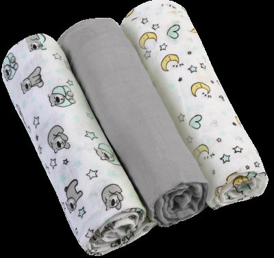 BABYONO Mušelínové 70x70 Šedo-bílé s medvídkem 3 ks