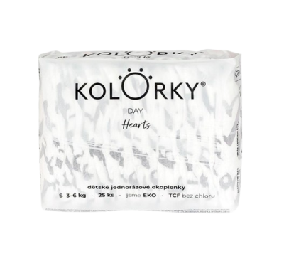 Kolorky DAY - srdce - S (3-6 kg) jednorázové eko plenky 25 ks