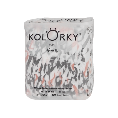 Kolorky DAY - srdce - XL (12-16 kg) jednorázové eko plenky 17ks
