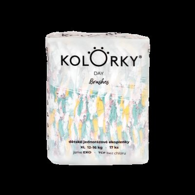 Kolorky DAY - štětce - XL (12-16 kg) jednorázové eko plenky 17ks