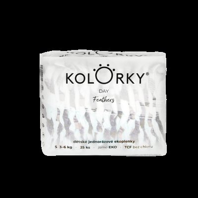 Kolorky DAY - peří - S (3-6 kg) jednorázové eko plenky 25ks