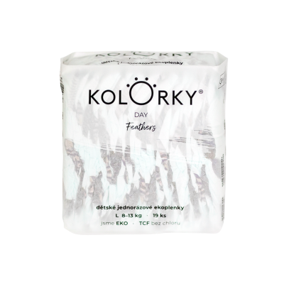 Kolorky DAY - peří - L (8-13 kg) jednorázové eko plenky 19ks