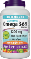 Webber Naturals Omega3-6-9 High Potency 1200mg 150 tobolek