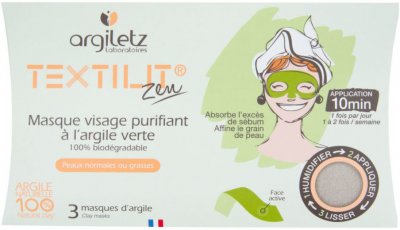 Argiletz Maska pleťová čisticí textilní se zeleným jílem 3 ks