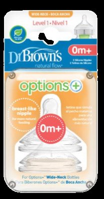 Dr.Brown's Náhradní silikonové savičky pro kojenecké láhve options + WIDE-NECK stupeň 1,2 ks