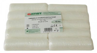 Batist Obinadlo hydrofilní pletené nesterilní 8 cm x 5 m 10 ks