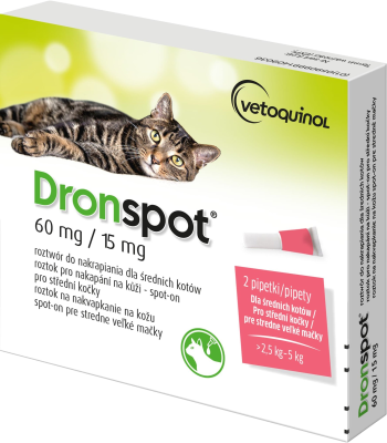 Dronspot 60mg/15mg střední kočky spot-on 2x0.7ml Dronspot 60mg/15mg střední kočky spot-on 2x0.7ml