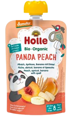 Holle Bio pyré - Panda Peach-Broskev, meruňka a banán se špaldou 100g Holle Bio pyré - Panda Peach-Broskev, meruňka a banán se špaldou 100g