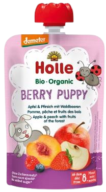 Holle Bio pyré - Berry Puppy- Jablko a broskev s lesními plody 100g