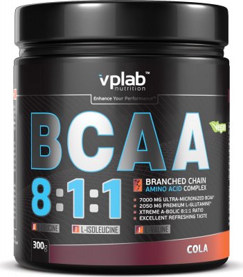 VPLab BCAA 8:1:1, 300 g, větvené aminokyseliny v sypké ultra-mikronizované formě, cola