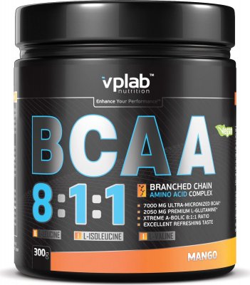 VPLab BCAA 8:1:1, 300 g, větvené aminokyseliny v sypké ultra-mikronizované formě, mango