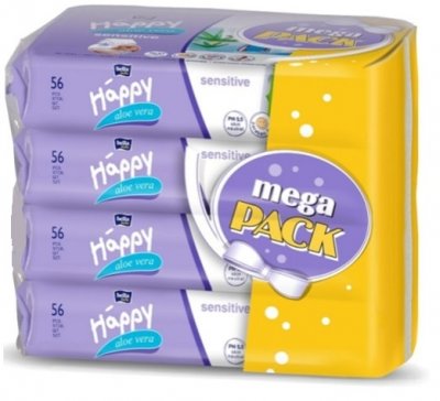 Happy čisticí ubrousky sensitive 4x56ks mega pack