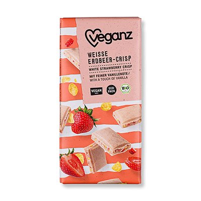 Veganz bílá čokoláda s jahodami a křupinkami Bio 80g