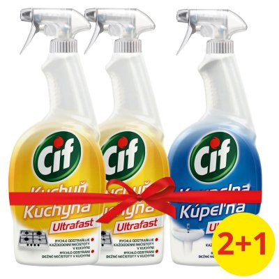 Cif Ultrafast Kuchyň čisticí sprej 2x750 ml + Ultrafast Koupelna čisticí sprej 750 ml 3 x 750 ml