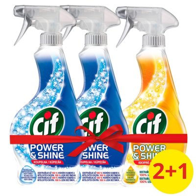 Cif Power&Shine Koupelna čistící sprej 2x500ml + Cif Power&Shine Kuchyň čistící sprej 500ml