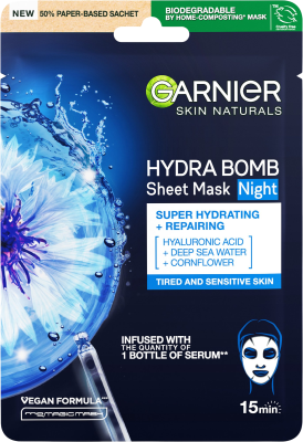 Garnier Hydratační regenerační noční textilní maska Moisture Bomb Night-time 32g Garnier Hydratační regenerační noční textilní maska Moisture Bomb Night-time 32g