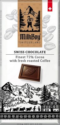 MILKBOY SWISS Hořká čokoláda 72% fresh roasted Coffee 100g