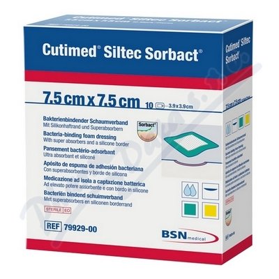 Cutimed Siltec Sorbact antimikrobní krytí 7.5x7.5cm 10 ks