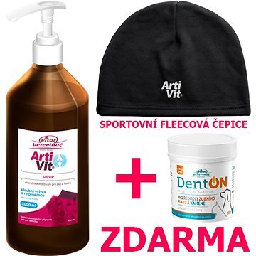 Vitar Veterinae Artivit sirup 1000 ml + DentOn 100g + Sportovní fleecová čepice(8595011138849 )