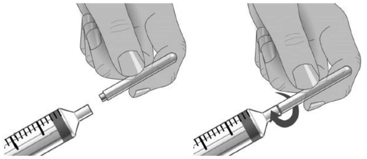 Step 6: attach capped needle to syringe.
