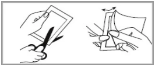 A pair of hands holding a paper and scissors  Description automatically generated